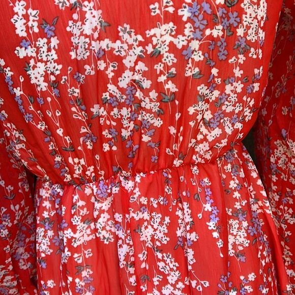 RED FLORAL RUFFLED LONG SLEEVED DRESS Size S M  BNWT - Picture 7 of 9
